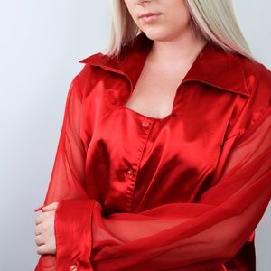 Red Vintage Blouse With Square Neck